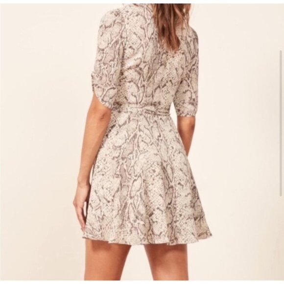 REFORMATION Monica Wrap Dress Mini Snakeskin Print Size SX Animal Print Boho - Picture 5 of 9